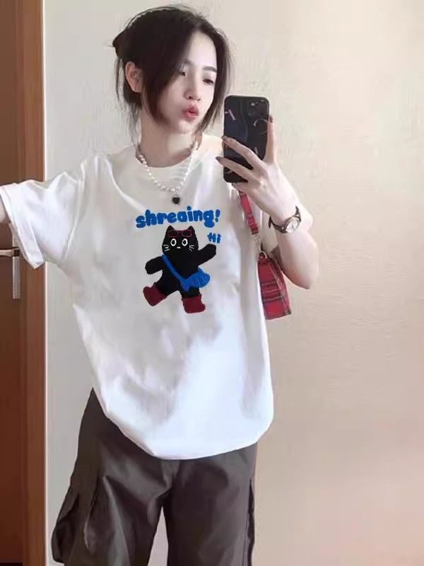 高品質純棉220克精梳緊密100%棉寬鬆短袖t恤女
