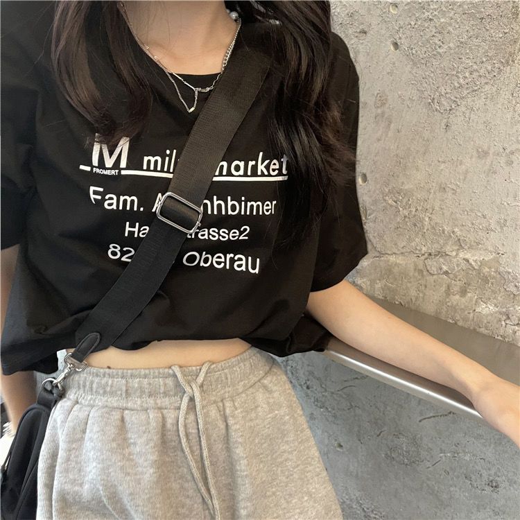 短款ins風潮流寬鬆女甜美短袖百搭t恤學生休閒純色上衣