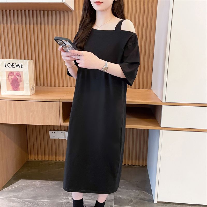 Real-life quality/pure cotton/back collar/design-sensing loose truffle shoulder fashion dress