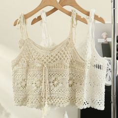 鏤空針織吊帶背心外搭馬甲女夏季流蘇小眾設計外穿無袖坎肩上衣潮