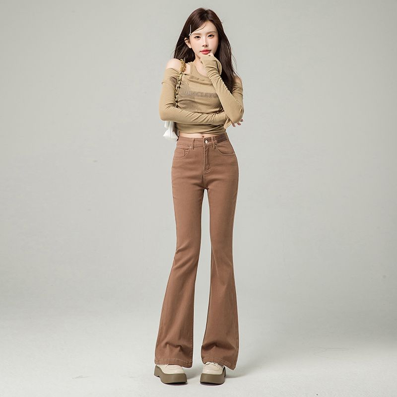 Real shot of 2025 spring Maillard micro-flare jeans for women