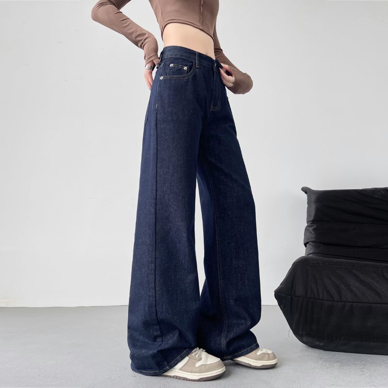 Real shot of 2025 spring retro straight jeans for women loose slim casual pants wide-leg pants long pants women