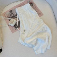 Black Embroidered Ice Silk Wide Leg Pants for Women - Spring and Summer Thin Version High-Waisted Flowy Loose Fitting Slimming Casual Straight Leg Floor-Length Pants