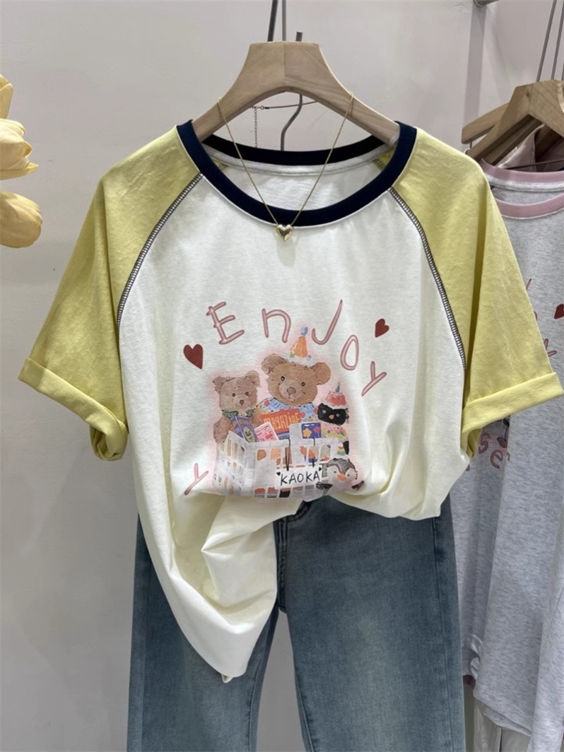 Print + net 21 super cool cotton 210 grams extra large size 240 catties cartoon hand-painted T-shirt for women