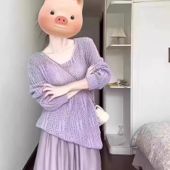 Korean gentle style V-neck loose hollow sweater blouse for women spring small long-sleeved sweater top