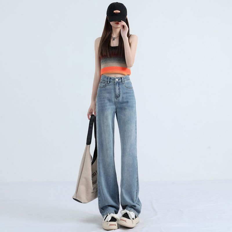 Real shot of 2025 spring Korean version of slim, loose, versatile straight and draped floor pants