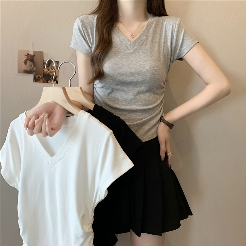Real-life V-neck T-shirt for women's short-sleeved 2025 new slim fit and slim inner wear pure cotton shoulder bottoming half-sleeved top