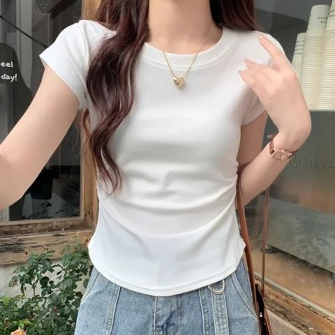 Pure cotton 40 210g 92 cotton 8 spandex slim and chic top