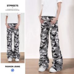 Real shot of 2025 spring fashion slim camouflage overalls for women loose casual pants
