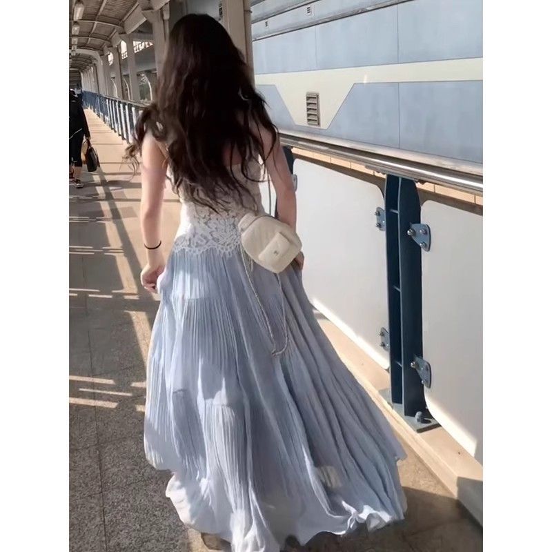 7-color original quality Korean purple skirt summer pleated skirt mid-length slim A-line fluttering cake skirt