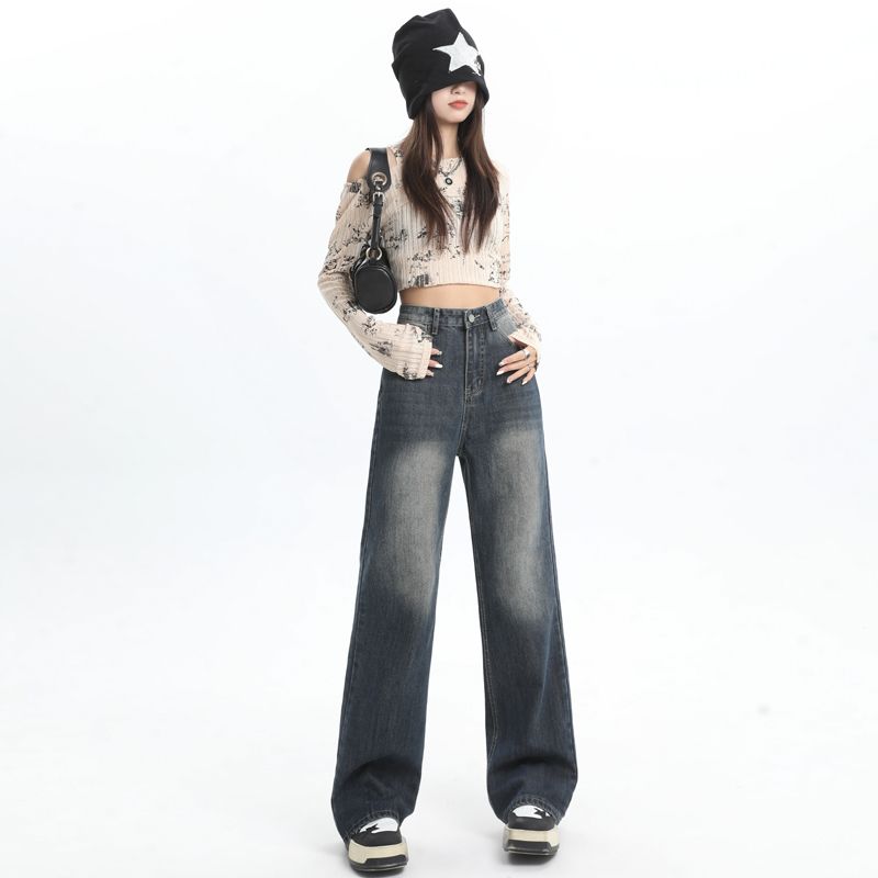 Real shot of 2025 spring Korean version of slim, loose, versatile straight and draped floor pants