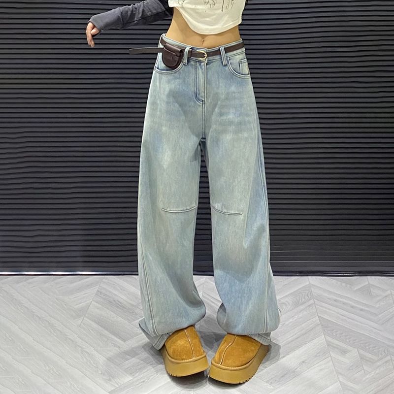 American scimitar straight jeans for women in spring and autumn new versatile high waist slimming loose draping wide-leg pants