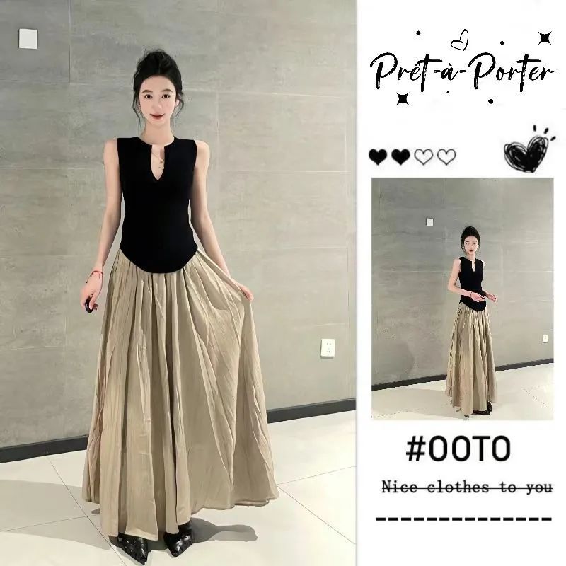 French summer new cool-style suit design-sleeved vest top + high-waisted skirt two-piece set