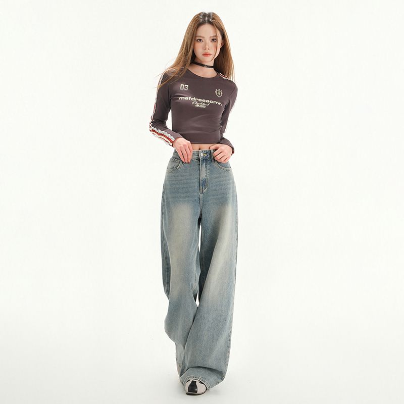 Real shot of 2025 spring fashion trend casual pants for women high waist drooping wide-leg pants
