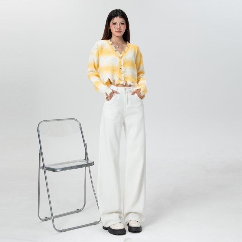 Real shot of 2025 spring fashion trend casual pants for women high waist drooping wide-leg pants