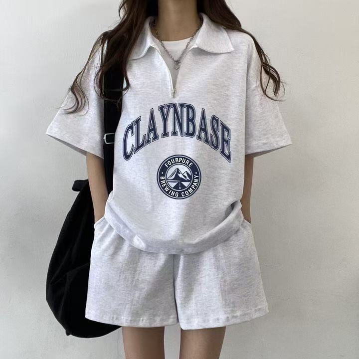 新款棉夏季polo領休閒運動套裝女兩件套2025小個子韓國短袖兩件套