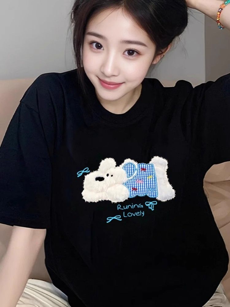 高品質純棉220克精梳緊密100%棉寬鬆短袖t恤女