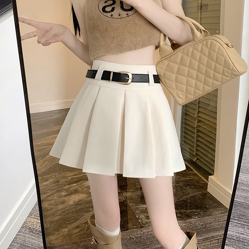 TR suit fabric + belt sexy solid color pleated skirt for women spring 2025 early spring new style