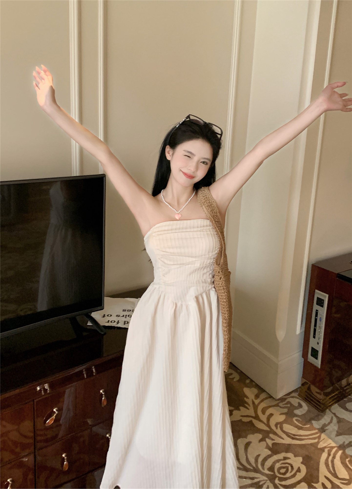 Real shot~French breast wrap dress for women in spring and summer long strapless long skirt pure base skirt