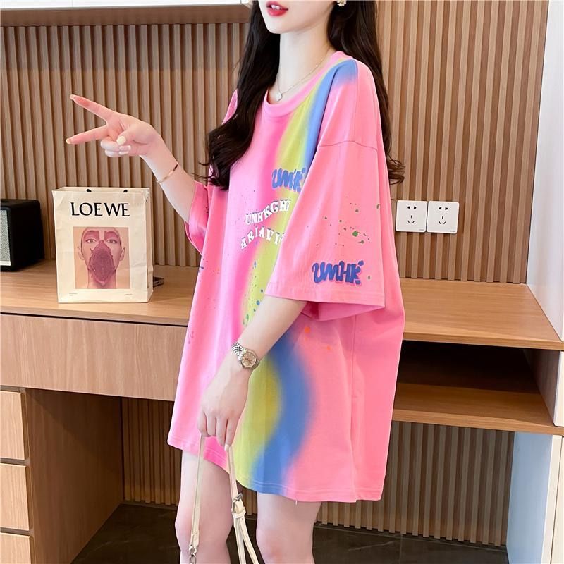 Official picture quality/rear collar/loose large size mid-length contrasting design top