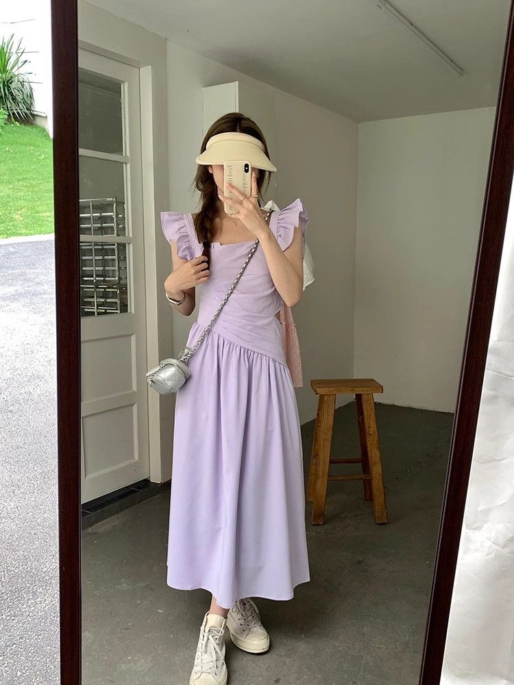 Careful hollow white dress with temperament, waist-hugging, slimming, long sleeves, date first love skirt in summer