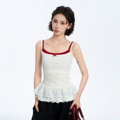 原版提花布+原版立體花邊假兩件蕾絲拼接裙擺吊帶背心