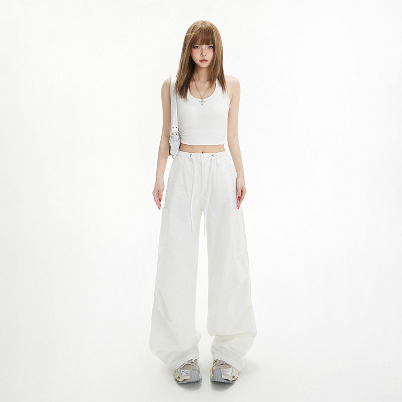 Real shot of 2025 spring Korean version of slim, loose, versatile straight and draped floor pants
