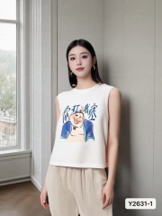 夏季韓版新款時尚圓領哪吒印花工字背心無袖針織衫背心女