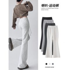 美式辣妹低腰休閒褲女新款秋季百搭灰色瑜伽褲顯瘦微喇褲
