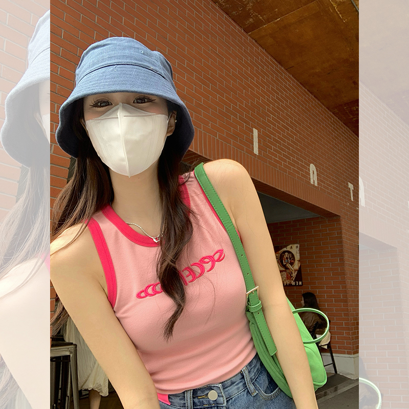 粉色短款小吊帶背心女內搭夏針織工字無袖t恤打底上衣外穿
