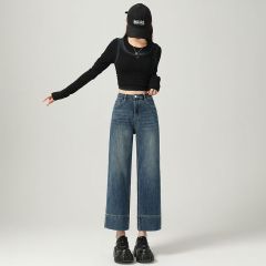 Real shot of 2025 spring fashion trend casual pants for women high waist straight pants