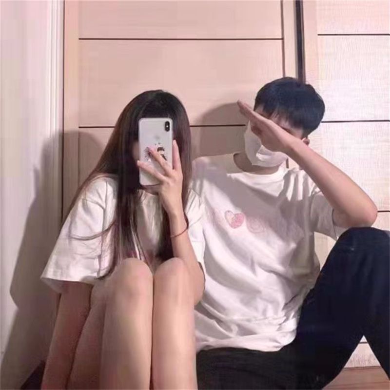 6535拉架棉  情侶愛心刺繡短袖t恤女寬鬆bf韓版潮高街穿搭上衣
