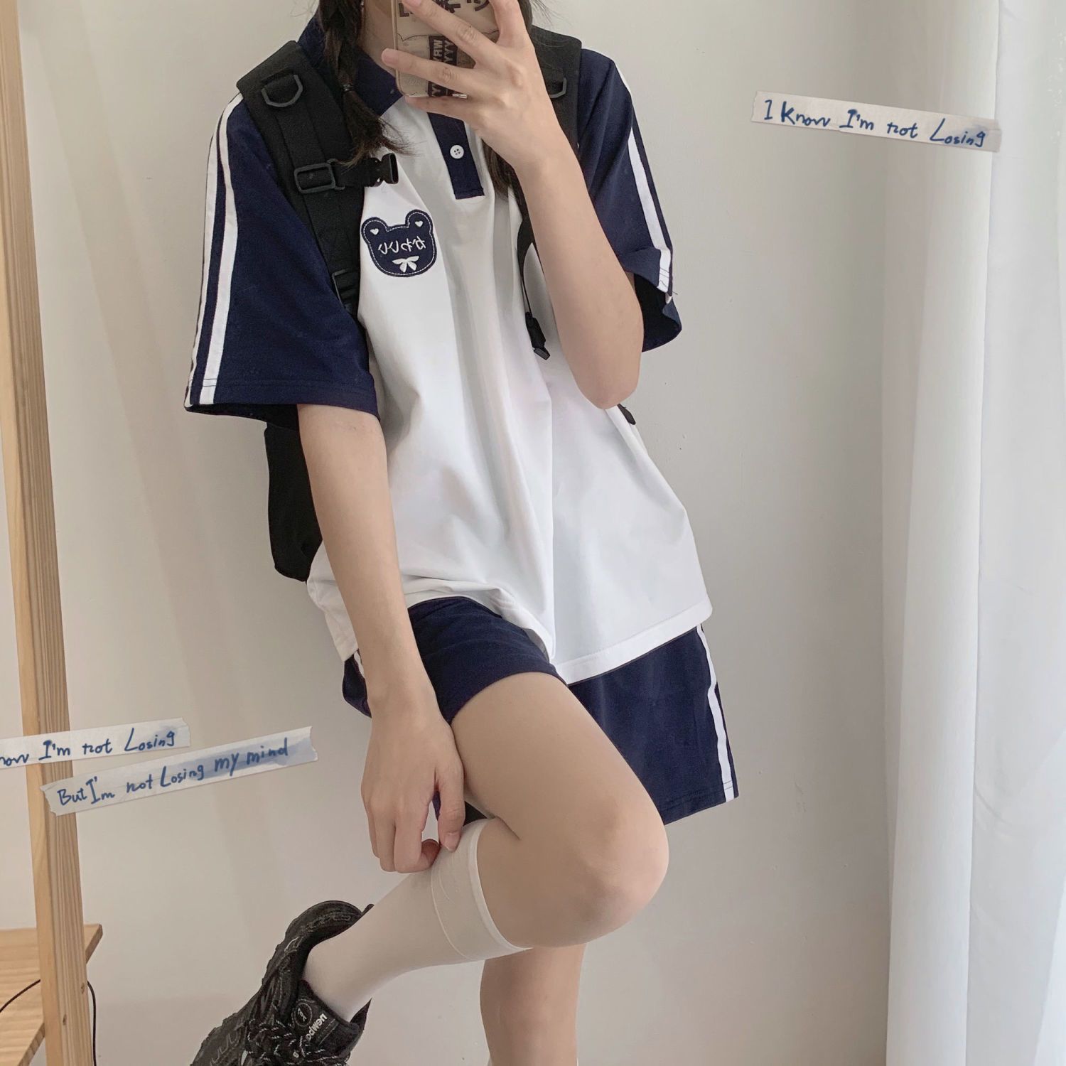 運動套裝女夏季日系軟妹學院風寬鬆時尚短袖短褲休閒兩件套