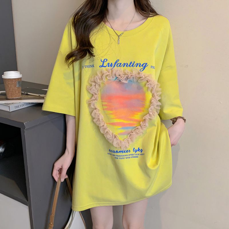 First release 100% pure cotton/back-close lace lace splicing design half-sleeved T-shirt for women's summer top