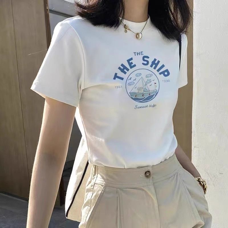 Short printed cute short-sleeved T-shirt for women's summer round neck top