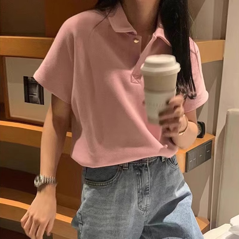 官圖 22%棉 80%塗250g珠地 夏裝愛心紐扣polo領短袖女