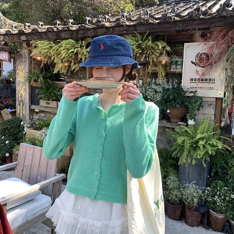 韓系甜美花邊溫柔系馬海毛春季針織開衫毛衣女上衣2025早春新款