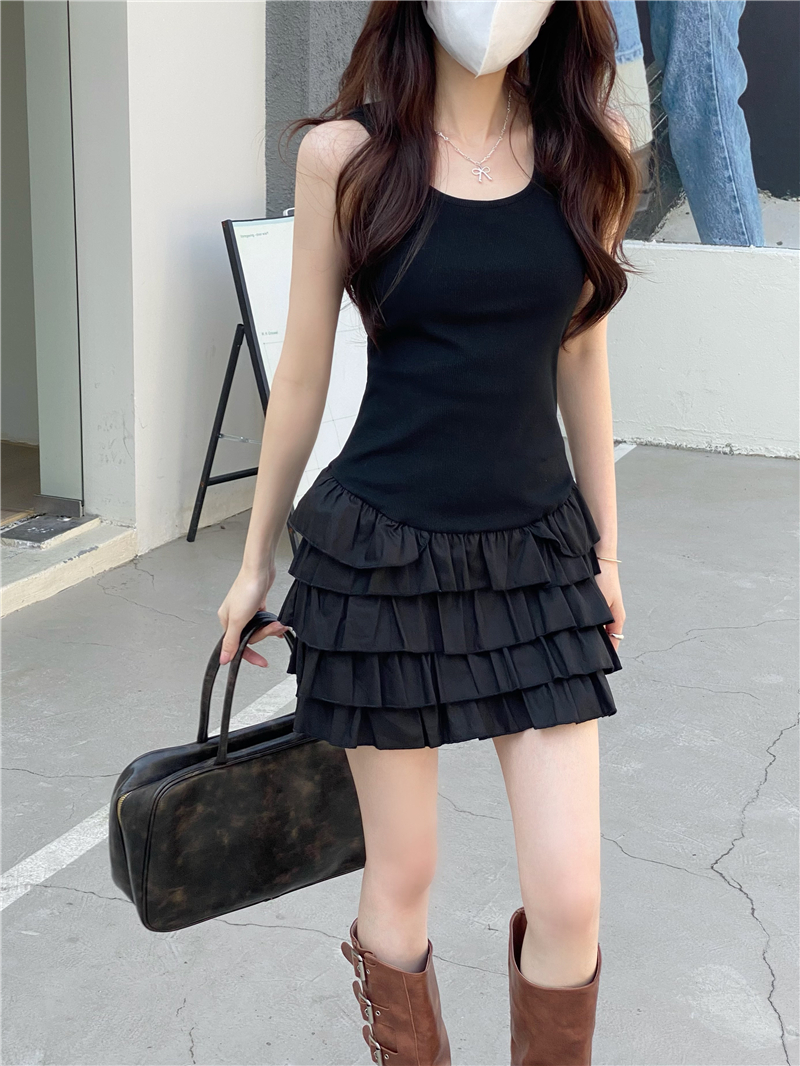Real-life suspender dress for women in summer, unique ruffled short skirt ballet style a-line skirt