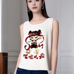 潮牌打底寬肩背心2025夏季緊身修身新款哪吒圖案流行無袖針織衫