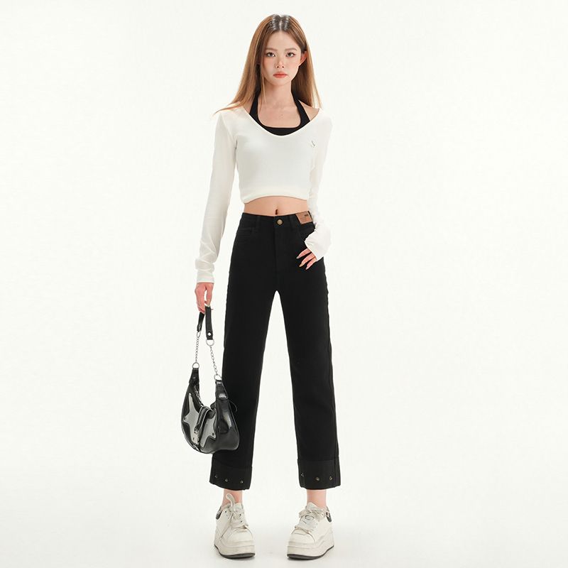 Real shot of 2025 spring Korean version of slim and loose versatile straight cigarette pants for women