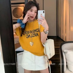 JULY FAIRY 隨性出街~時尚減齡短袖針織衫套頭百搭短款上衣