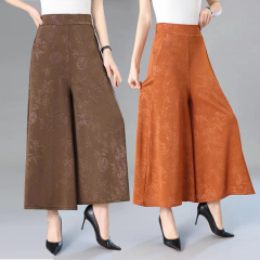 裙褲女2025夏季提花垂墜感寬鬆高檔闊腿褲高腰百搭鬆緊腰媽媽褲