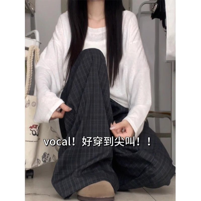 Retro plaid pants for women in summer thin 2025 new high waist droop casual walk Yamamoto wide-leg pants