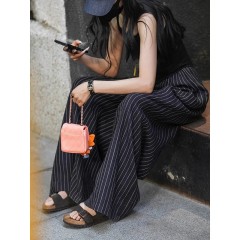 條紋休閒闊腿褲女夏季新款設計感復古百搭寬鬆顯瘦遛彎褲
