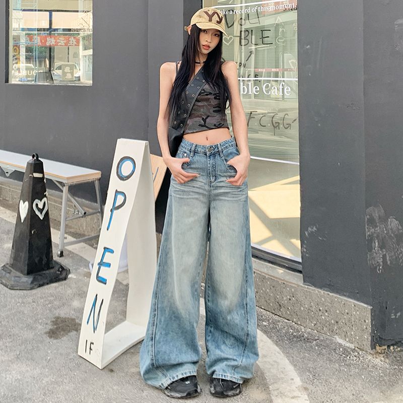 Real shot of 2025 spring fashion trend casual pants for women high waist drooping wide-leg pants