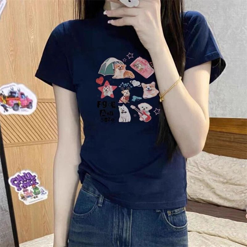 #Short printed cute short-sleeved T-shirt for women's summer round neck top