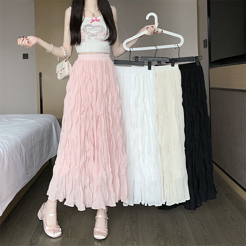White Pleated Skirt Women's Summer A-line Skirt 2025 New Model High-waisted Umbrella Skirt Medium-long Dress Long Dress Trendy