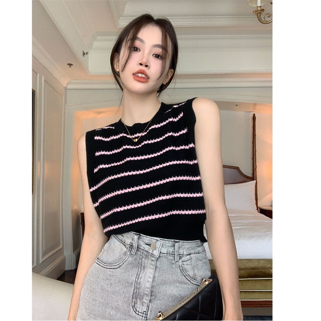 2025#條紋吊帶背心女小眾內搭外穿夏短款別致甜辣妹無袖打底上衣