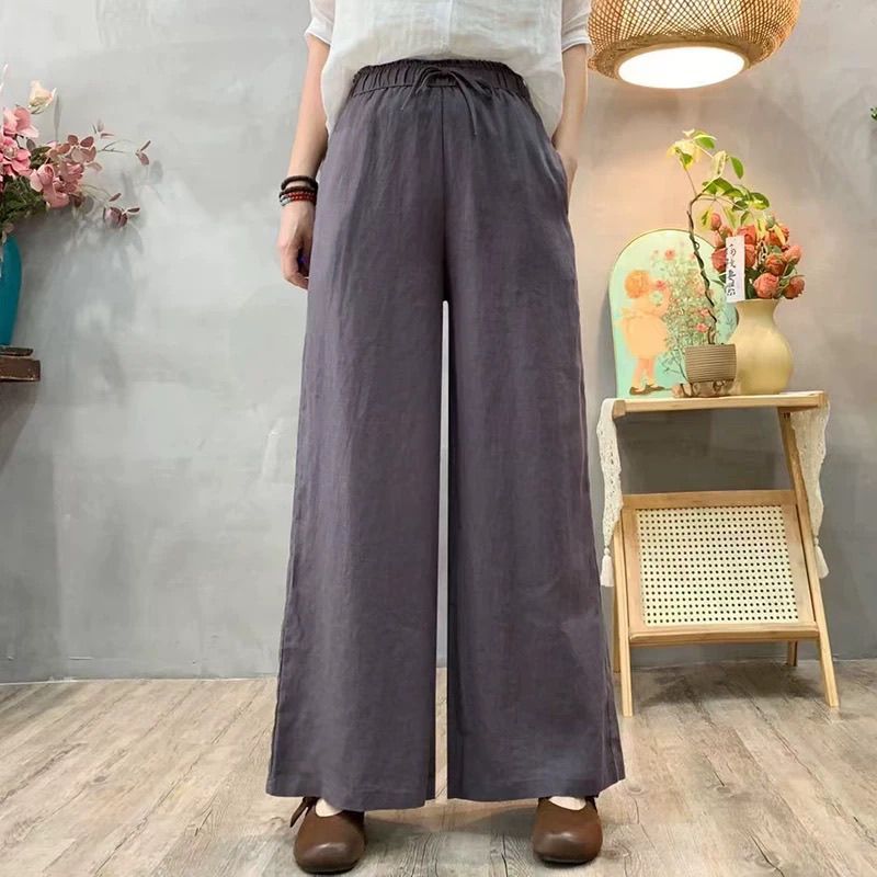 200斤棉麻褲女高腰寬鬆褲子休閒褲繫繩鬆緊腰夏季薄2025長褲新款