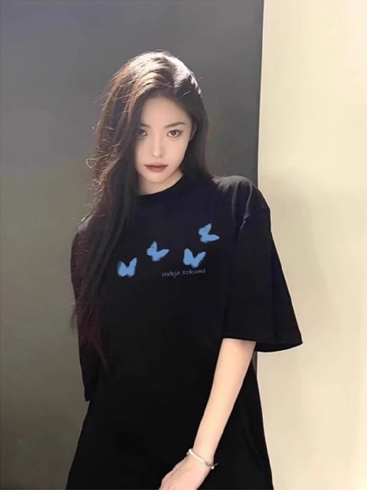 高品質純棉220克精梳緊密100%棉寬鬆短袖t恤女